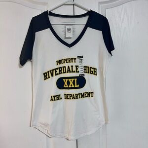 NWT Riverdale High Athletic Department V-Neck Tee - White and Navy